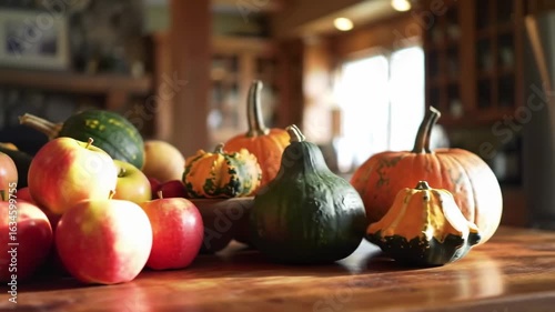 Autumn harvest display on a wooden table