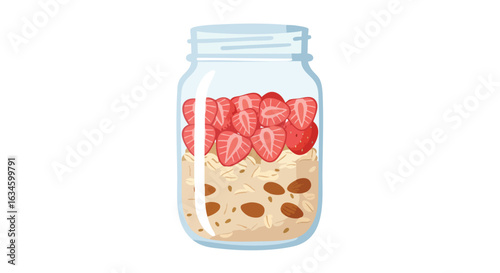 Minimalist Vector Food Jar with Strawberries and Oatmeal in Modern Style