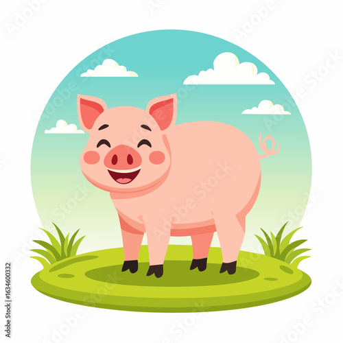 Glückliches Schwein auf grüner Wiese