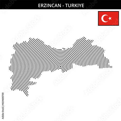 Erzincan city map outline with Turkey flag and geographical details