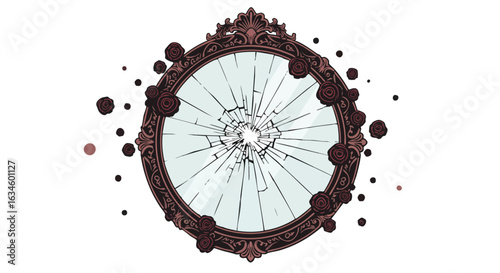 Decorative Vintage Mirror Vector Illustration with Floral Frame in Organic Style