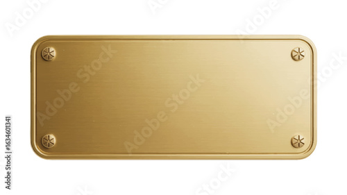 Empty Brass Nameplate with Screws on White Background