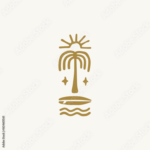 Vintage boho hand drawn surf design for surf club, surf shop, surf merch