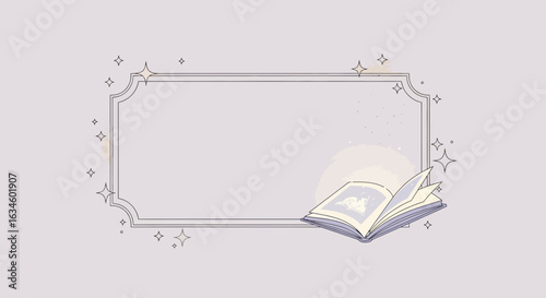 Elegant frame decorated with stars and an open book, perfect for inspiring stories