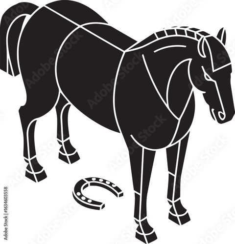 Stylized Horse with Horseshoe Vector Illustration Depicting Strength and Luck in a Modern Design