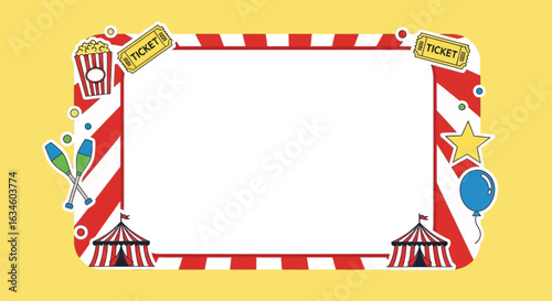 Festive Circus Frame with Red and White Stripes Ideal for Party Invitations
