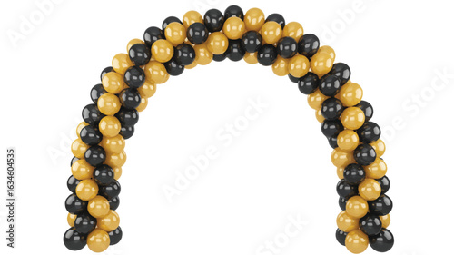 Gold and black balloon archway on white background