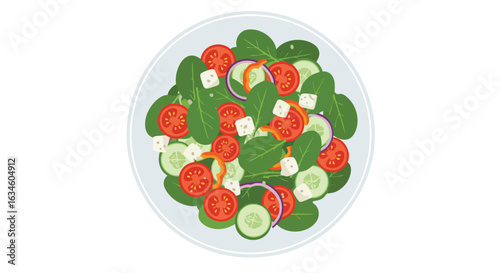 Vector Food Salad Bowl Illustration with Fresh Vegetables in Modern Minimalist Style