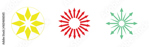 Yellow starburst red arrows green rays vector