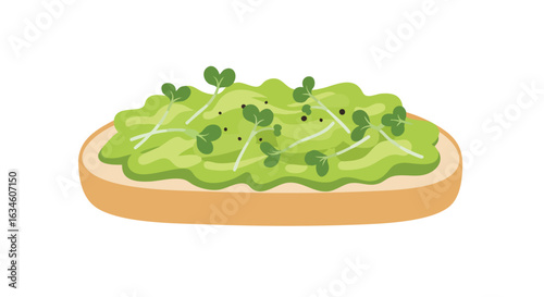 Vector Food Illustration of Toast with Green Microgreens in Modern Minimalist Style