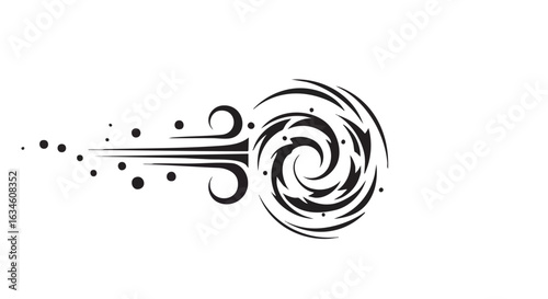 Vector Illustration of Abstract Wind Swirl in Minimalist Style with Black and White Color Scheme