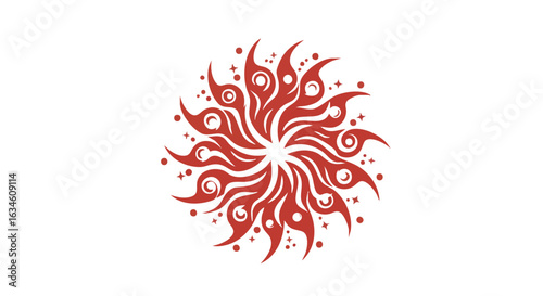 Vector Abstract Swirling Pattern in Modern Organic Style with Red Color Scheme