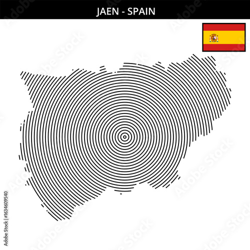 Jaen map with Spain flag highlighting unique features