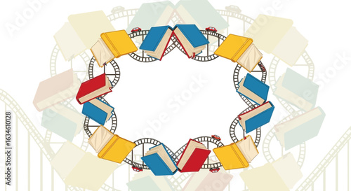 Rollercoaster of knowledge and books creating a fun learning environment illustration