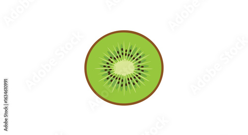 Vector Illustration of Kiwi Fruit Slice in Modern Minimalist Style with Bright Green and Brown Colors