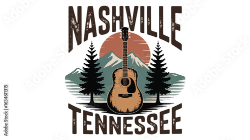 Nashville Tennessee guitar and mountain landscape graphic