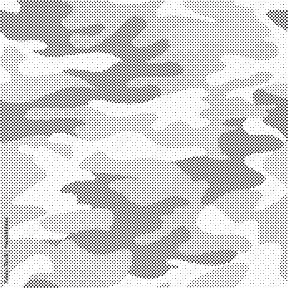 Fototapeta premium Abstract halftone seamless camouflage pattern. Repeating digital dotted hexagonal camo military texture background. Abstract modern fabric textile ornament. Vector illustration.