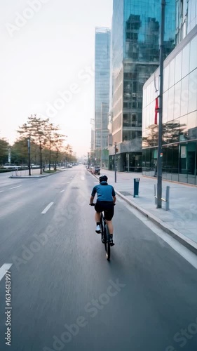 Wallpaper Mural Urban Cyclist Commute, Sustainable Living, Active Lifestyle, City Mobility. Great for cycling brands, environmental initiatives, healthy living, vertical shot Torontodigital.ca