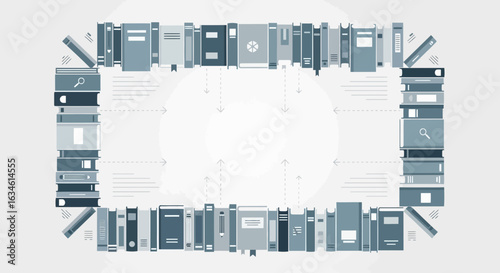 A visually engaging frame of books with conceptual connection for educational and creative projects