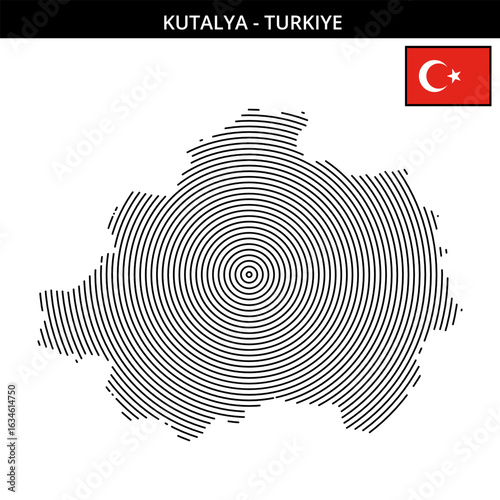 Kutahya with its iconic geographical outline and flag