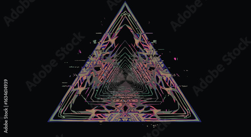 Abstract Geometric Vector Pattern with Triangular Elements in Modern Neon Style