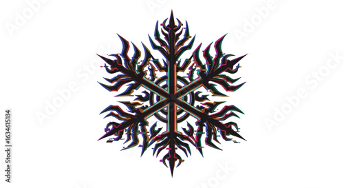 Vector Snowflake Pattern in Abstract Geometric Style with Multicolor Sharp Branches