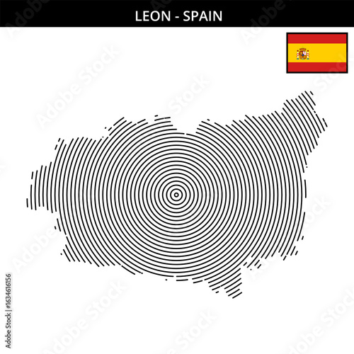Leon map with Spain flag featuring unique concentric design