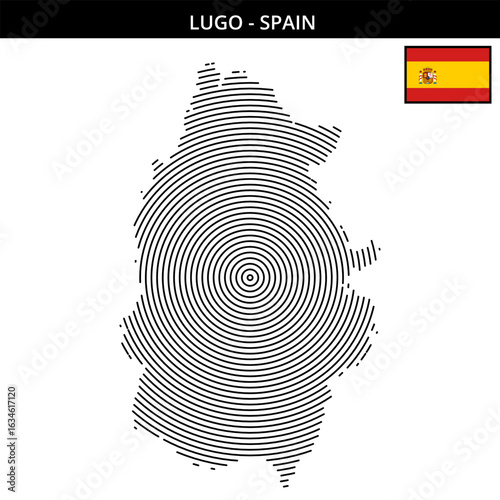 Geographical map outline of Lugo with Spain flag design