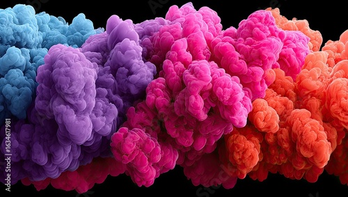 Colorful ink clouds swirl on black