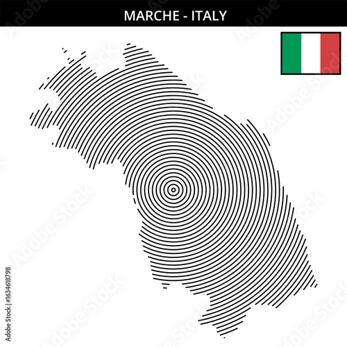 Marche Italy map with concentric outline design and flag elements
