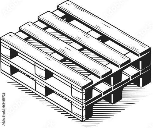 Wooden pallet, storage platform, shipping support structure, rustic wood product, industrial furnishing