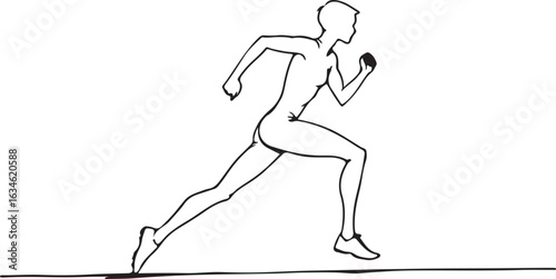 Black and white line drawing of a runner in motion