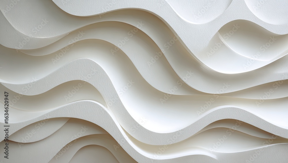 Obraz premium Abstract off-white sculpted waves, undulating in layered, sinuous patterns creating a textured, three-dimensional effect with subtle light and shadow play