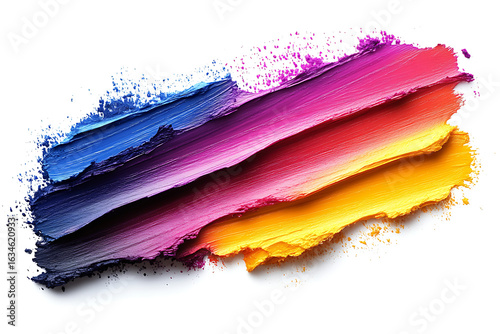 Colorful brush gradient of cool and warm colors, watercolor smear or paint swab, abstract acrylic blue and purple, red, yellow, orange, paint brush daub.