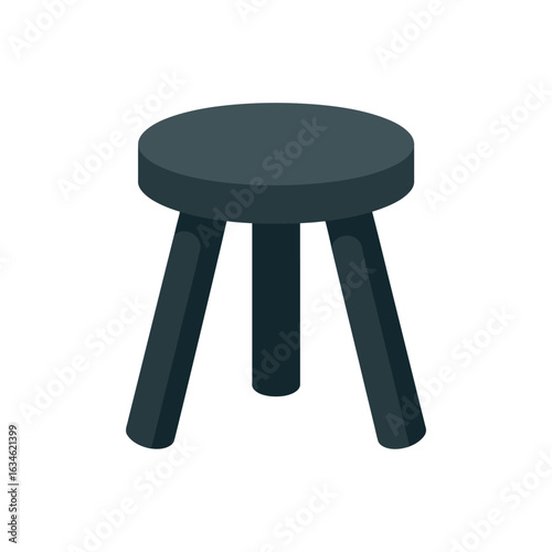 Simple dark gray three legged wooden stool isolated on white background