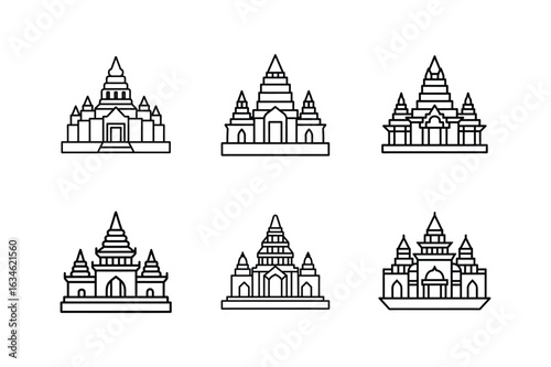 angkor wat icon line art vector illustration