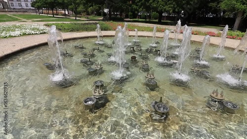 Fountain surrounded by greenery in the city park of Castelo Branco, Portugal