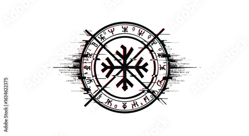 Vector Icon with Snowflake and Rune Symbols in Modern Geometric Style Red and Black Colors