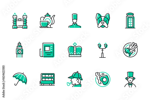 Travel to the UK - set of line design style icons