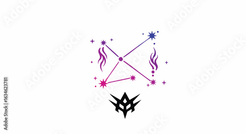 Vector Illustration of Celestial Symbol with Star Elements and Mystic Design Style in Purple and Black Colors