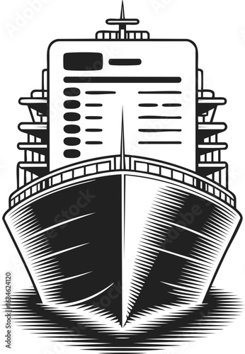Cargo ship, freight vessel, maritime transport, shipping vessel, ocean liner with detailed manifest illustration