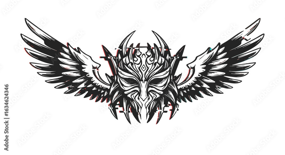 Fototapeta premium Vector Tribal Owl Mask Illustration in Modern Black White Style for Tattoo Design and Apparel