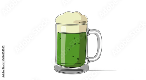 Green beer in a glass mug on transparent background