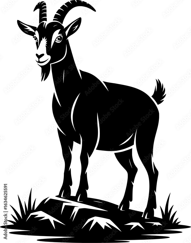 Naklejka premium Goat on Rocky Patch Silhouette