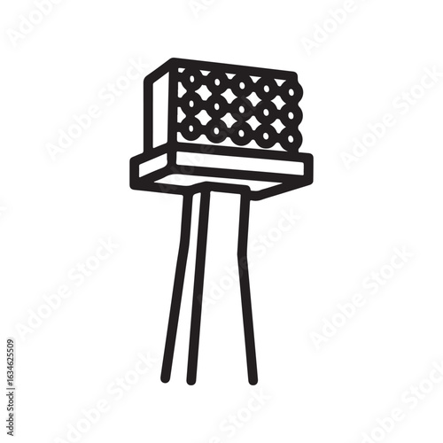 Isolated illustration of a stage light with a blocky pattern on the front and three supports