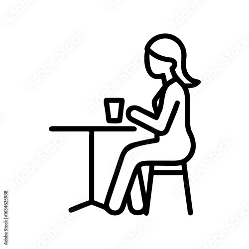 Woman sitting alone in cafe with a drink, concept of icon on transparent background  