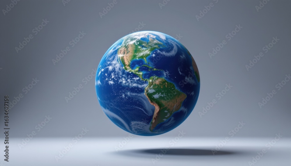 Fototapeta premium Floating earth model digital creation rendered image futuristic environment aerial view conceptual design