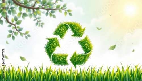 Recycling symbol made of green leaves nature scene illustration eco-friendly environment vibrant viewpoint