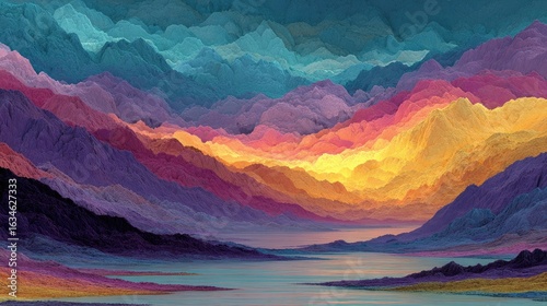 Colorful mountain range landscape with a lake