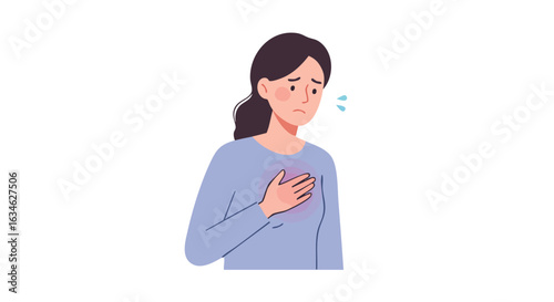 Minimalist Vector Illustration of Woman Suffering Heart Pain in Organic Style with Soft Blue and Pink Colors